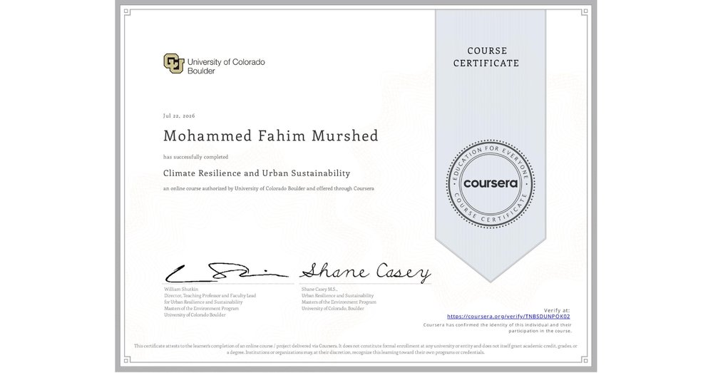 Climate Resilience and Urban Sustainability certificate