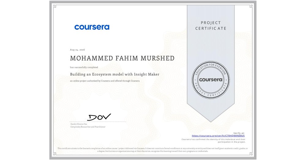 Building an Ecosystem model with Insight Maker certificate