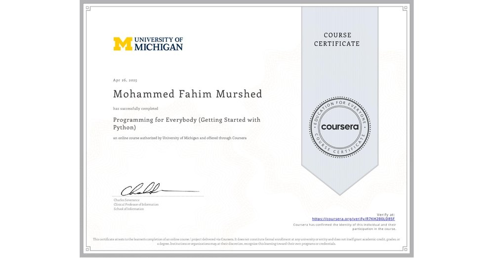 Programming for Everybody certificate