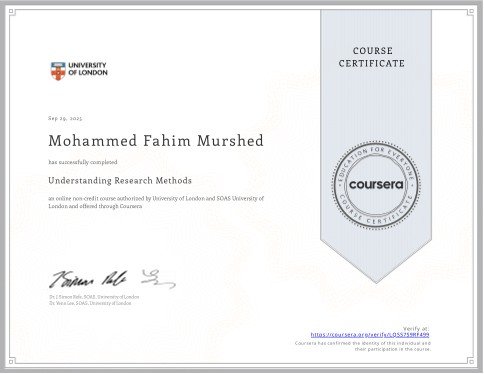 Understanding Research Methods certificate