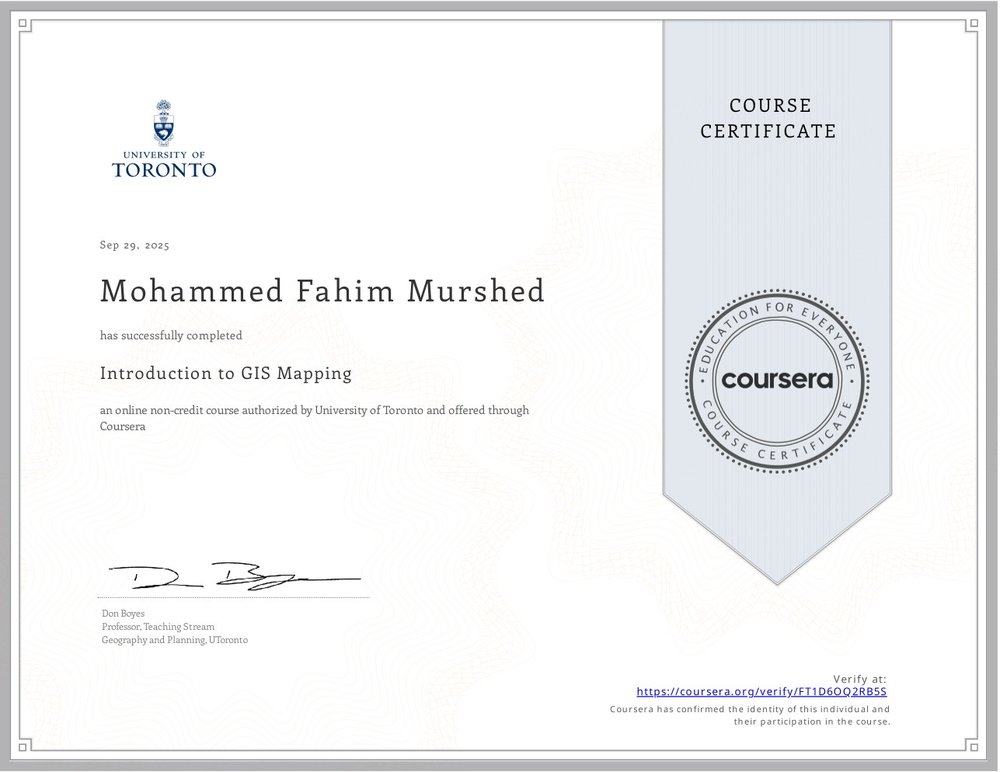 Introduction to GIS Mapping certificate