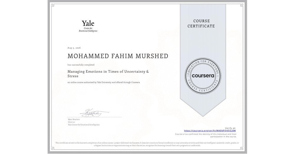 Managing Emotions in Times of Uncertainty and Stress certificate